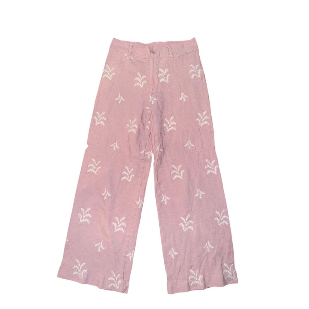 Elie tahari dusty pink embroidered pants viscose blend size 8 wide leg coquette